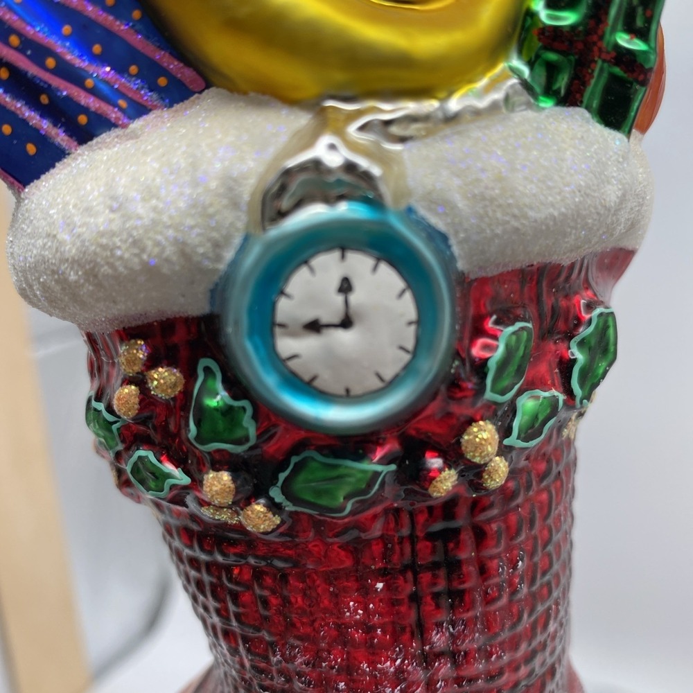 Radko Christmas Stocking Glass Ornament Red Teddy Bear Horn Gifts - Picture 4 of 16